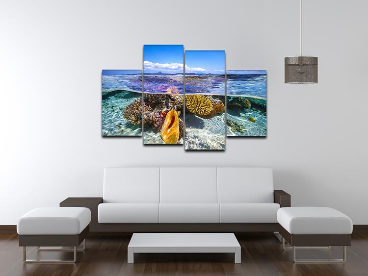 Lagoon Life 4 Split Panel Canvas featuring vibrant nature-inspired artwork divided into four equal sections.