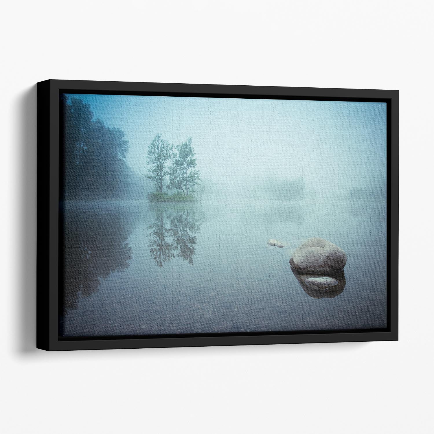 Laguna Morning Floating Framed Canvas featuring vibrant abstract colors in a handcrafted wooden frame, ideal for contemporary home decor.