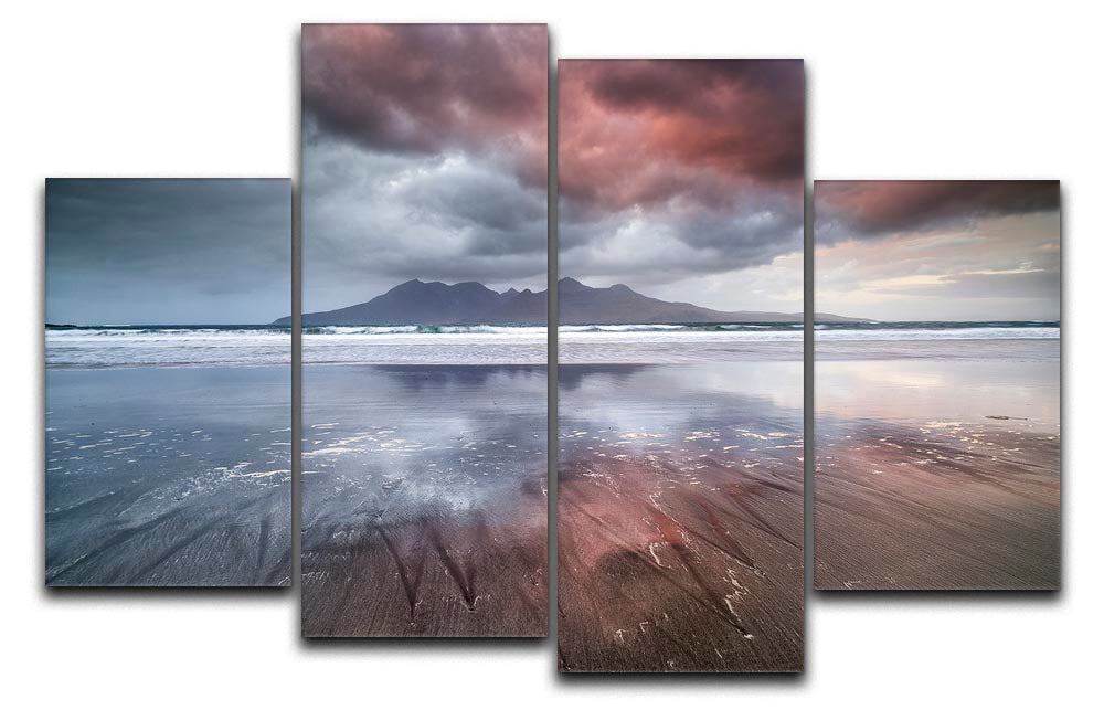 Laig Beach 4 Split Panel Canvas artwork featuring a serene beach scene divided into four panels.