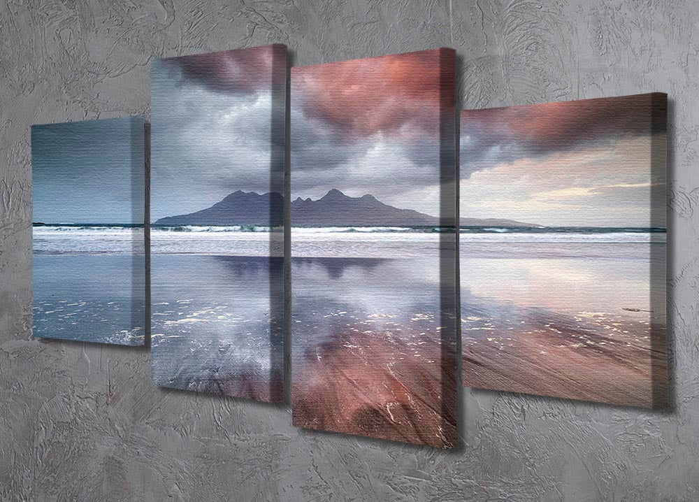 Laig Beach 4 Split Panel Canvas artwork featuring a serene beach scene divided into four panels.
