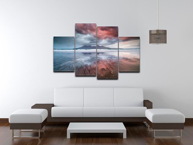Laig Beach 4 Split Panel Canvas artwork featuring a serene beach scene divided into four panels.