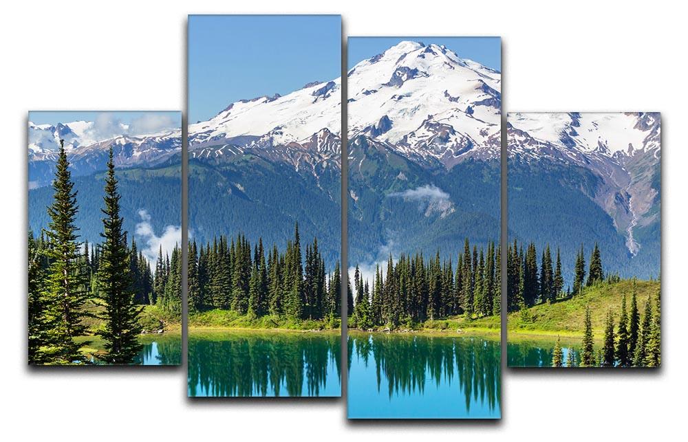 Lake and Glacier Peak 4 Split Panel Canvas artwork showcasing serene nature scenery divided into four panels.