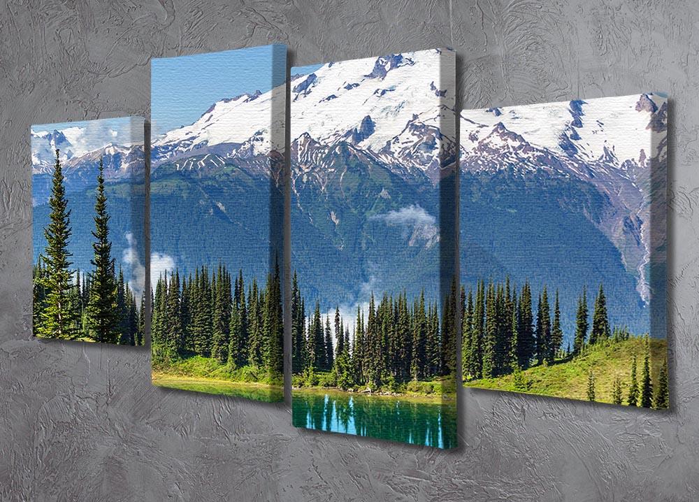 Lake and Glacier Peak 4 Split Panel Canvas artwork showcasing serene nature scenery divided into four panels.
