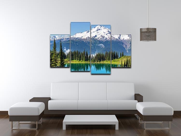 Lake and Glacier Peak 4 Split Panel Canvas artwork showcasing serene nature scenery divided into four panels.