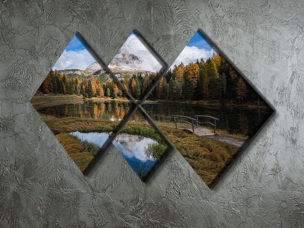 Lake Antorno 4 Square Multi Panel Canvas artwork featuring a serene landscape divided into four equal sections.