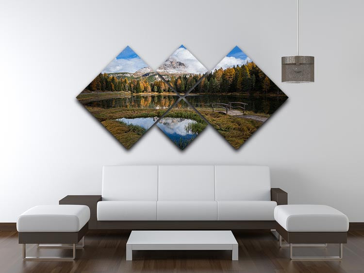 Lake Antorno 4 Square Multi Panel Canvas artwork featuring a serene landscape divided into four equal sections.