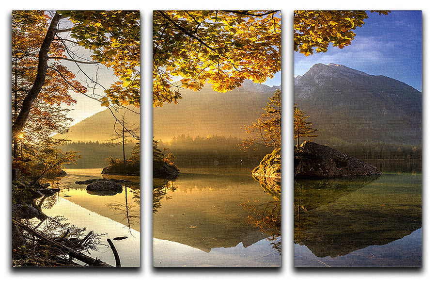 Lake Hintersee 3 Split Panel Canvas Print showcasing serene lake and mountain scenery.