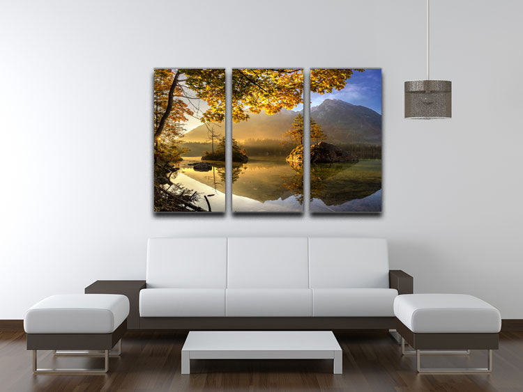 Lake Hintersee 3 Split Panel Canvas Print showcasing serene lake and mountain scenery.