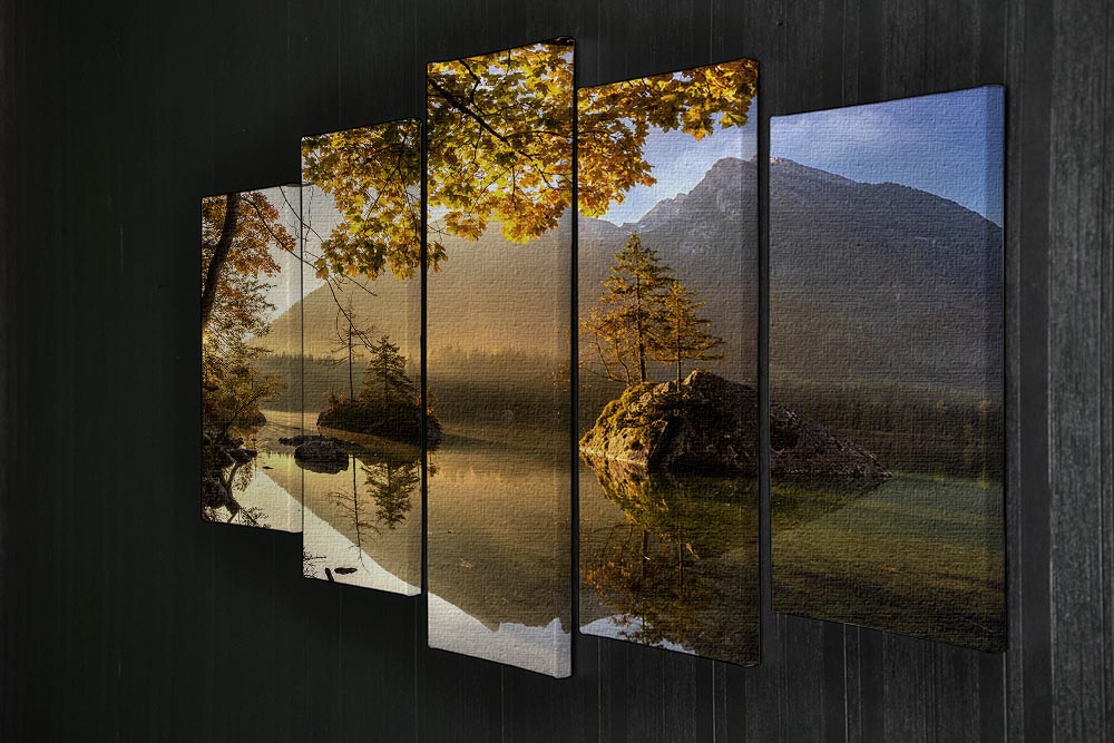 Lake Hintersee 5 Split Panel Canvas artwork featuring serene lake and mountain scenery.