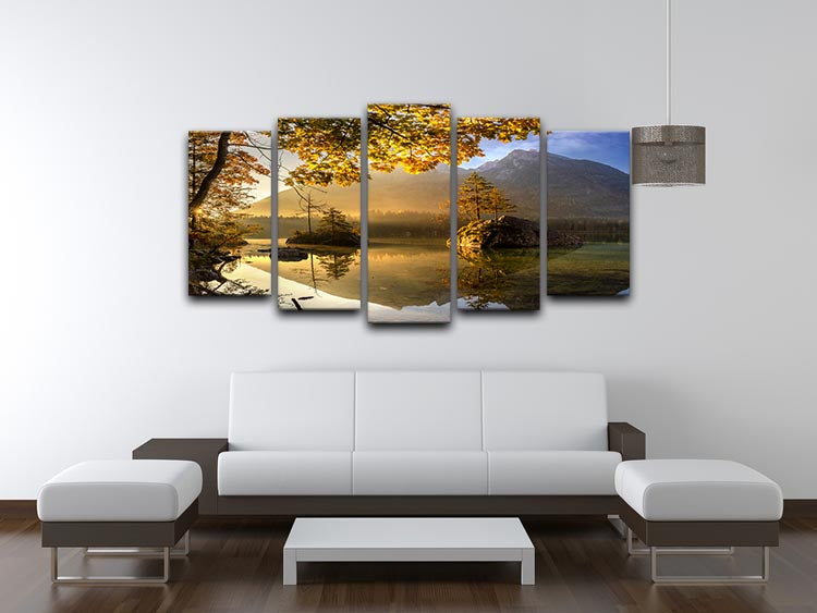 Lake Hintersee 5 Split Panel Canvas artwork featuring serene lake and mountain scenery.