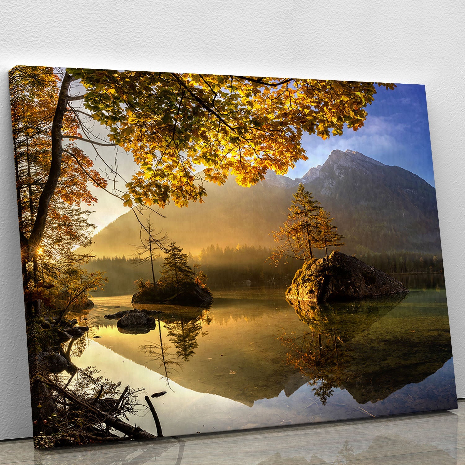 A beautiful canvas print of Lake Hintersee showcasing serene waters and lush greenery, perfect for home decor.