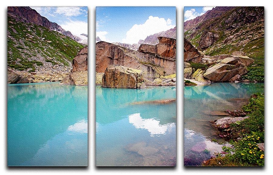 Lake Mountains 3 Split Panel Canvas Print showcasing serene lake and mountain scenery in three panels.