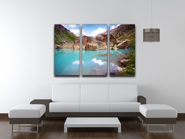 Lake Mountains 3 Split Panel Canvas Print showcasing serene lake and mountain scenery in three panels.