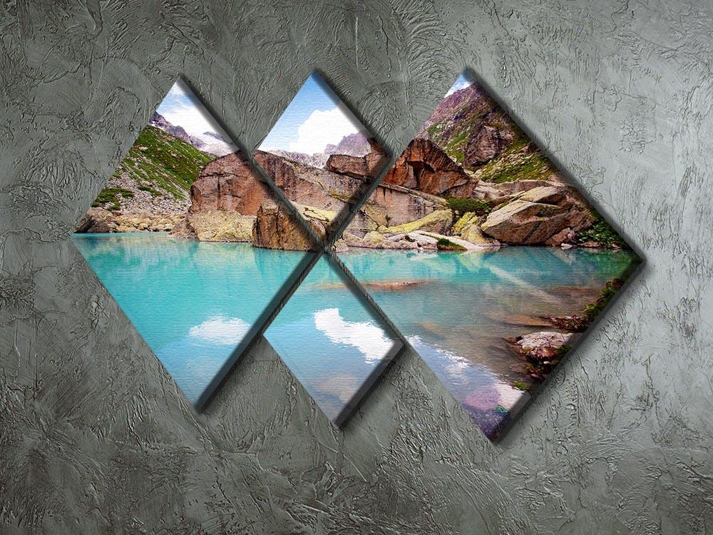 Lake Mountains 4 Square Multi Panel Canvas artwork featuring serene lake and mountain scenery divided into four panels.