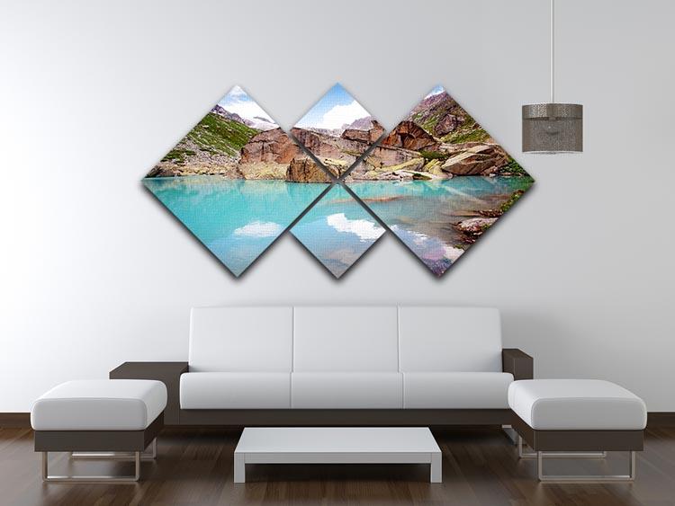 Lake Mountains 4 Square Multi Panel Canvas artwork featuring serene lake and mountain scenery divided into four panels.