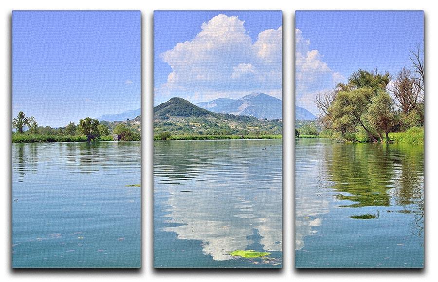 Lake of Posta Fibreno 3 Split Panel Canvas Print showcasing serene nature scenery in three panels.
