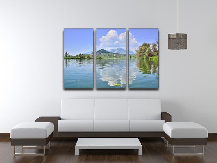 Lake of Posta Fibreno 3 Split Panel Canvas Print showcasing serene nature scenery in three panels.