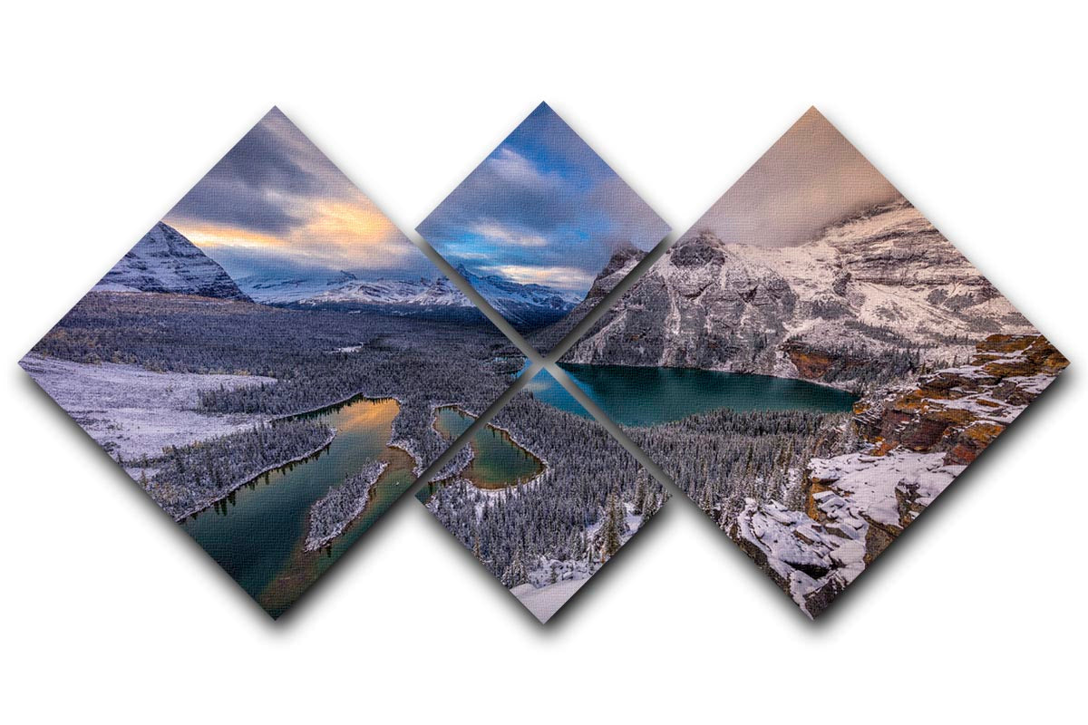 Lake Ohara 4 Square Multi Panel Canvas artwork featuring four equal square sections showcasing stunning natural scenery.
