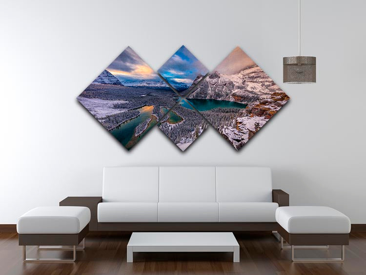 Lake Ohara 4 Square Multi Panel Canvas artwork featuring four equal square sections showcasing stunning natural scenery.
