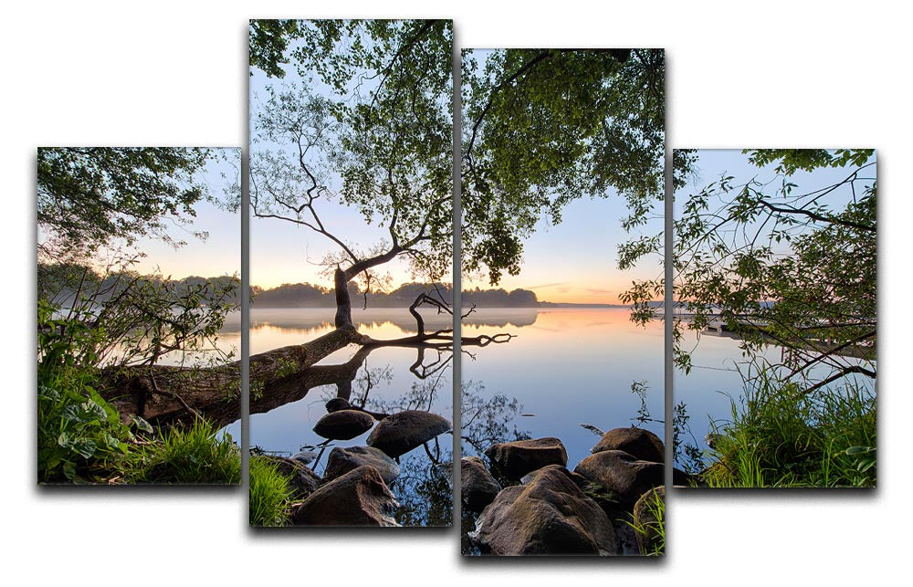 Lake View 4 Split Panel Canvas artwork featuring serene landscape divided into four panels.