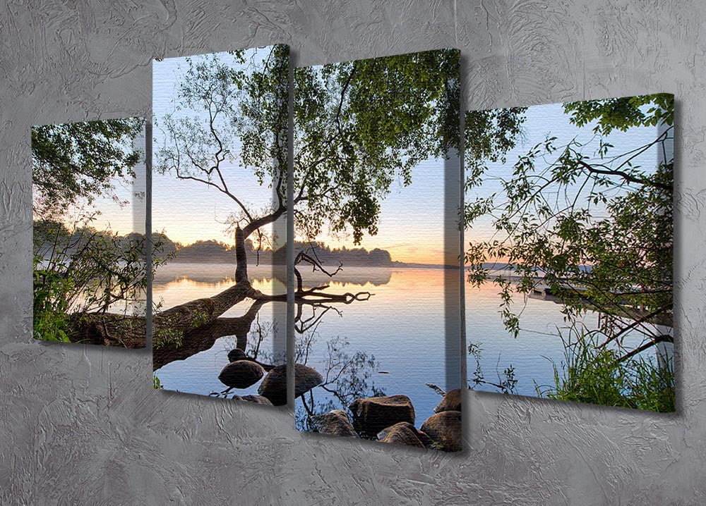 Lake View 4 Split Panel Canvas artwork featuring serene landscape divided into four panels.