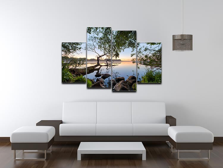 Lake View 4 Split Panel Canvas artwork featuring serene landscape divided into four panels.