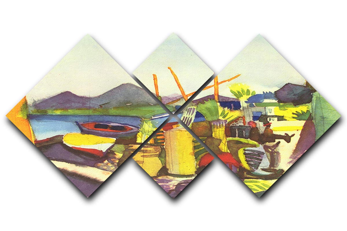 Landscape at Hammamet by Macke, a vibrant 4-square multi panel canvas artwork showcasing serene coastal scenery.
