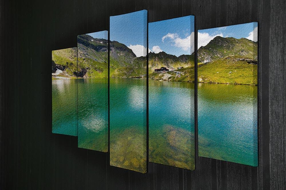 A beautiful 5-split canvas artwork depicting the serene landscape of Balea Lake, showcasing vibrant colors and intricate details across five panels.