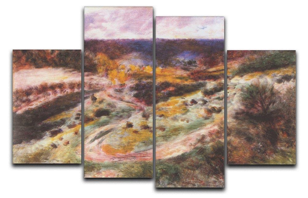A beautiful 4 split panel canvas artwork featuring Renoir's Landscape in Wargemont, showcasing vibrant colors and serene nature scenes.