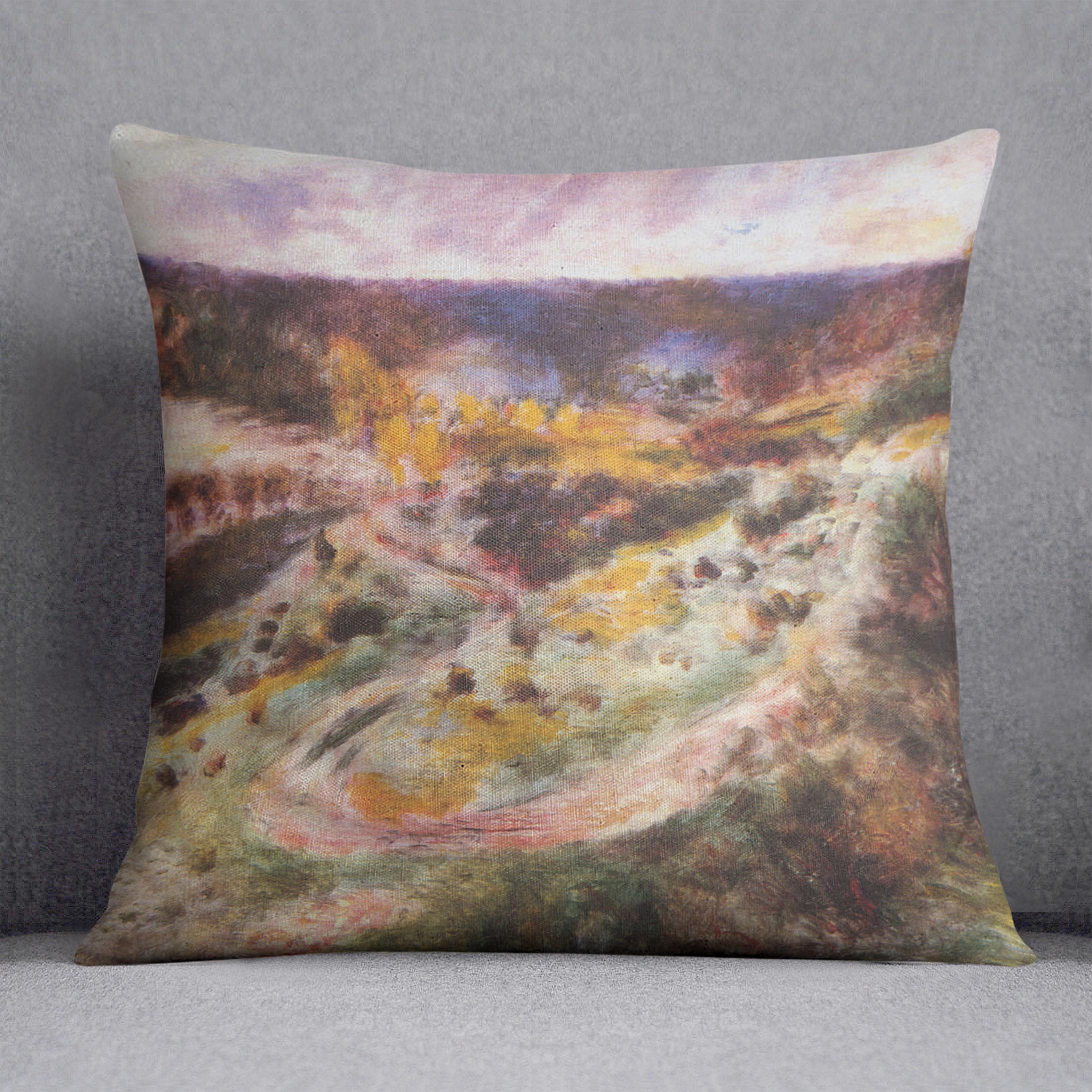 Landscape in Wargemont by Renoir Cushion featuring vibrant abstract design on luxurious vegan faux suede.