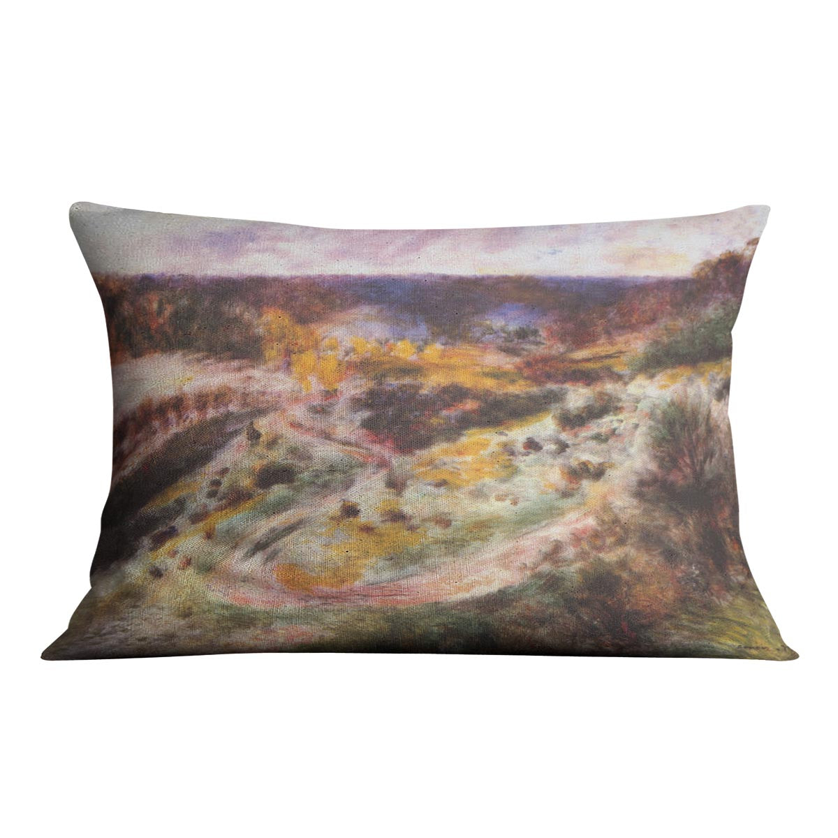 Landscape in Wargemont by Renoir Cushion featuring vibrant abstract design on luxurious vegan faux suede.