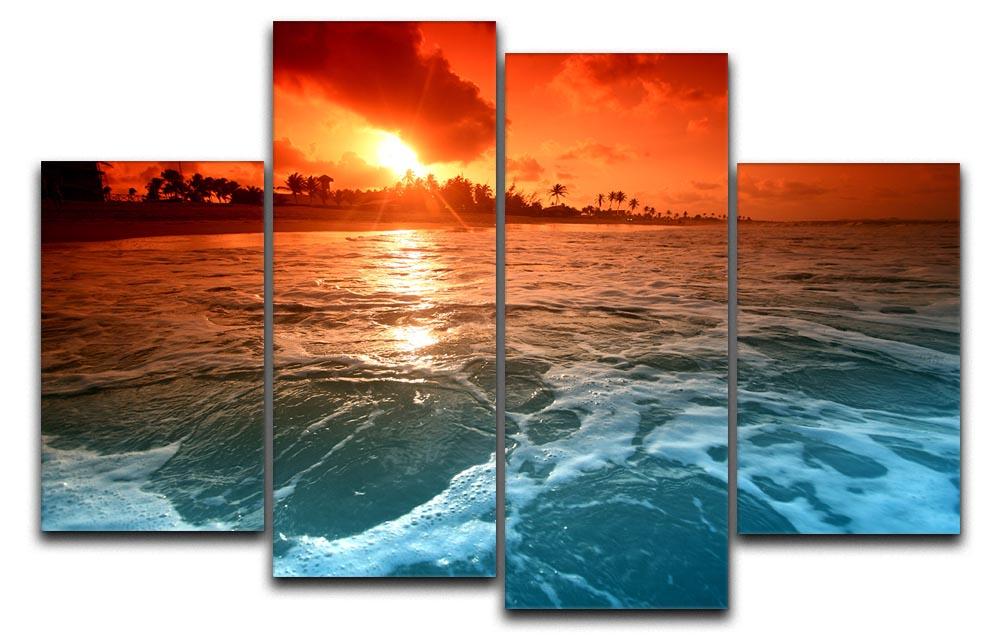 A beautiful 4 split panel canvas depicting a vibrant ocean sunrise, showcasing rich colors and serene imagery.
