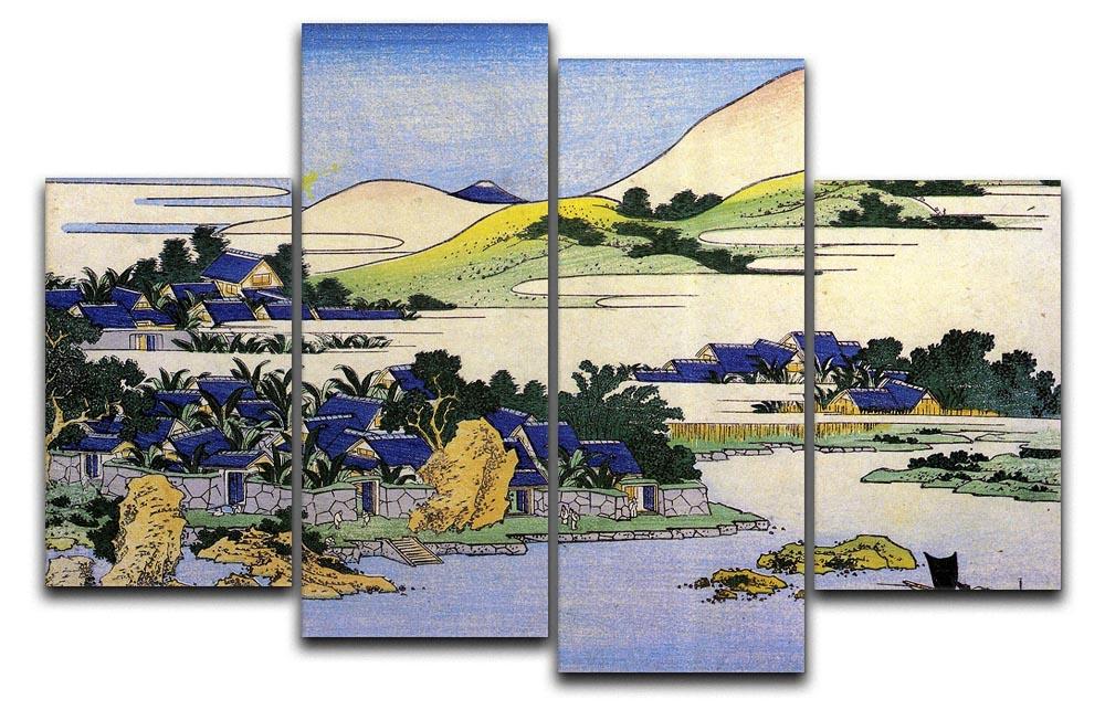 A beautiful 4-split canvas artwork depicting the Landscape of Ryukyu by Hokusai, showcasing vibrant colors and intricate details.