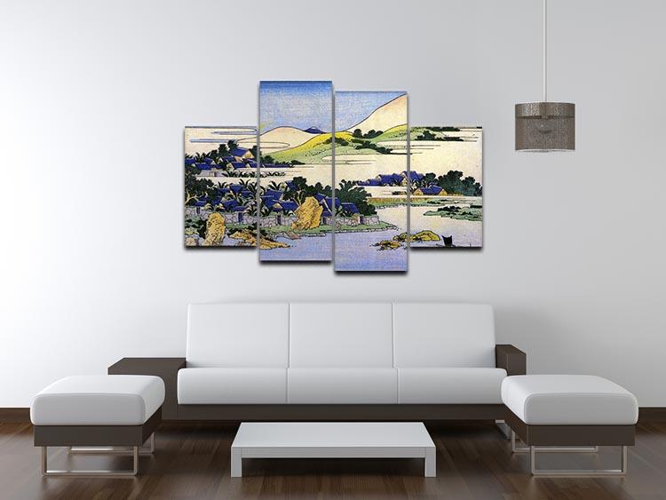 A beautiful 4-split canvas artwork depicting the Landscape of Ryukyu by Hokusai, showcasing vibrant colors and intricate details.