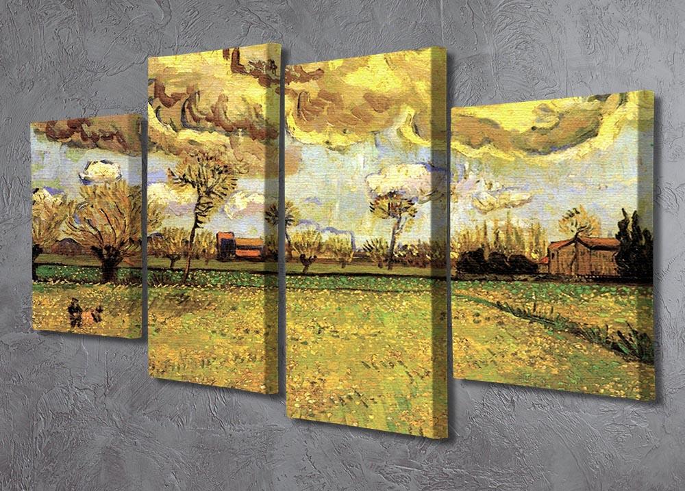 4 split panel canvas featuring Van Gogh's Landscape Under a Stormy Sky, showcasing vibrant colors and dynamic clouds.