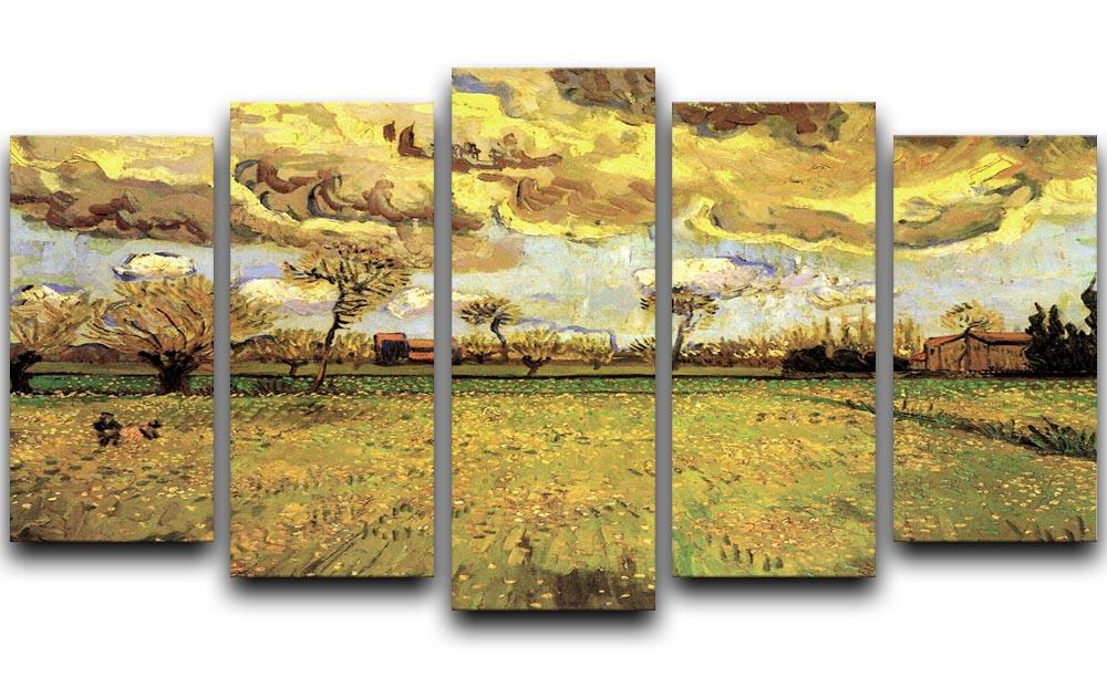 A stunning 5-split canvas artwork featuring Van Gogh's Landscape Under a Stormy Sky, showcasing vibrant colors and dynamic scenery.
