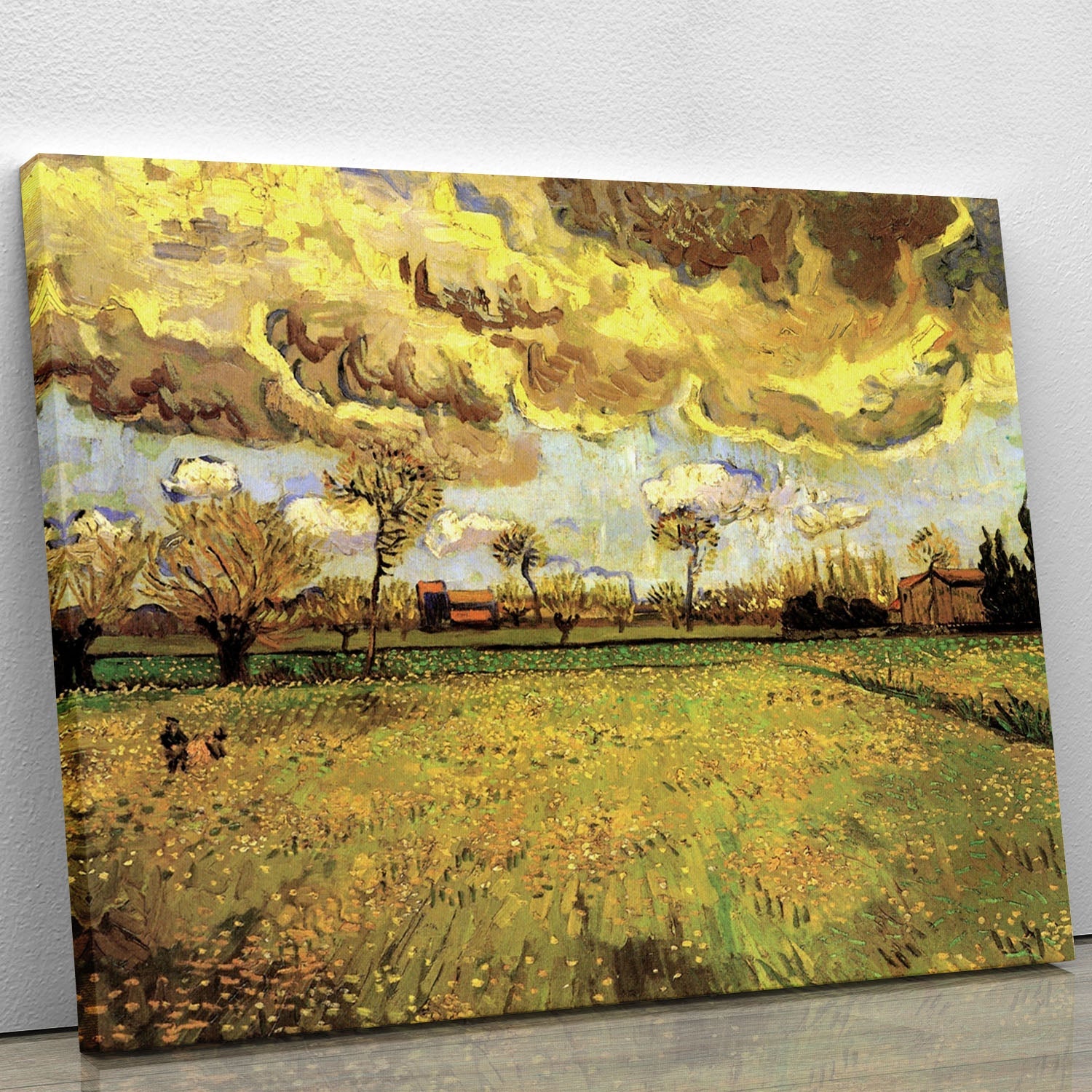 Canvas print of Van Gogh's Landscape Under a Stormy Sky, showcasing dramatic clouds and vibrant colors.