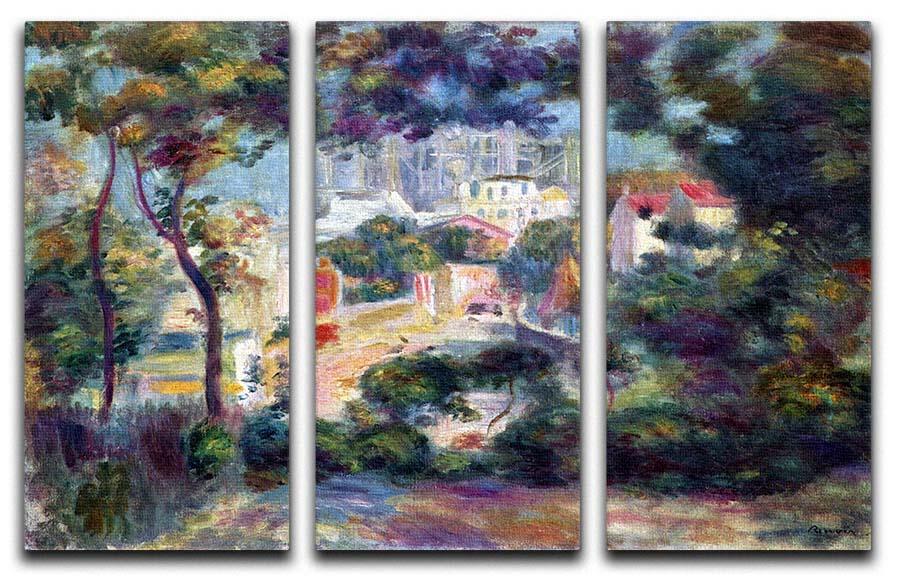 Three-panel canvas art featuring Renoir's Sacred Heart, showcasing vibrant colors and intricate details.