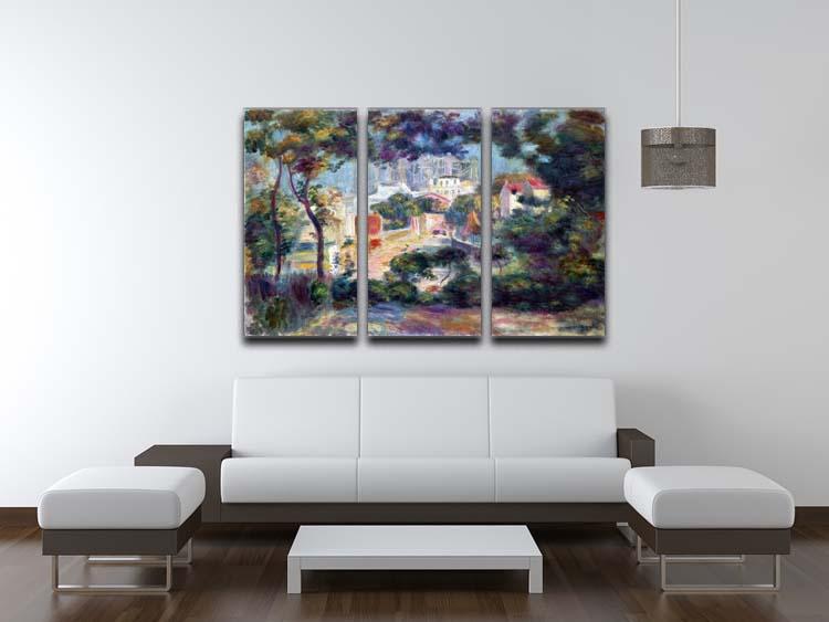 Three-panel canvas art featuring Renoir's Sacred Heart, showcasing vibrant colors and intricate details.