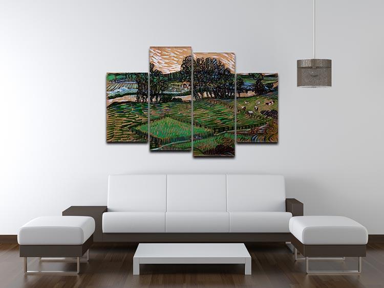 A 4-split canvas artwork featuring Van Gogh's Landscape with Bridge across the Oise, showcasing vibrant colors and dynamic design.
