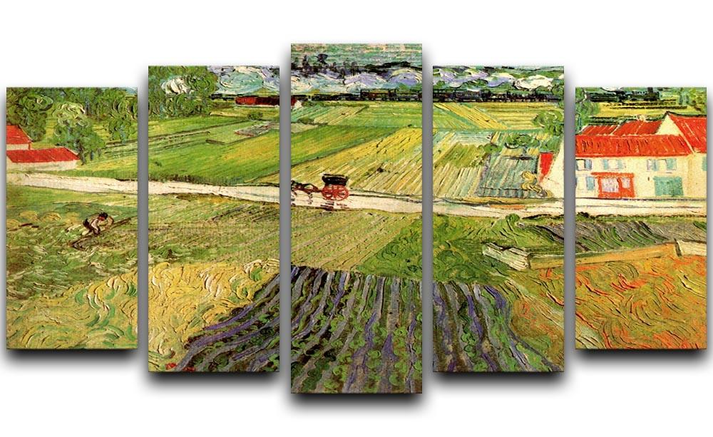 5-split canvas artwork of Van Gogh's Landscape with Carriage and Train, showcasing vibrant colors and dynamic design.