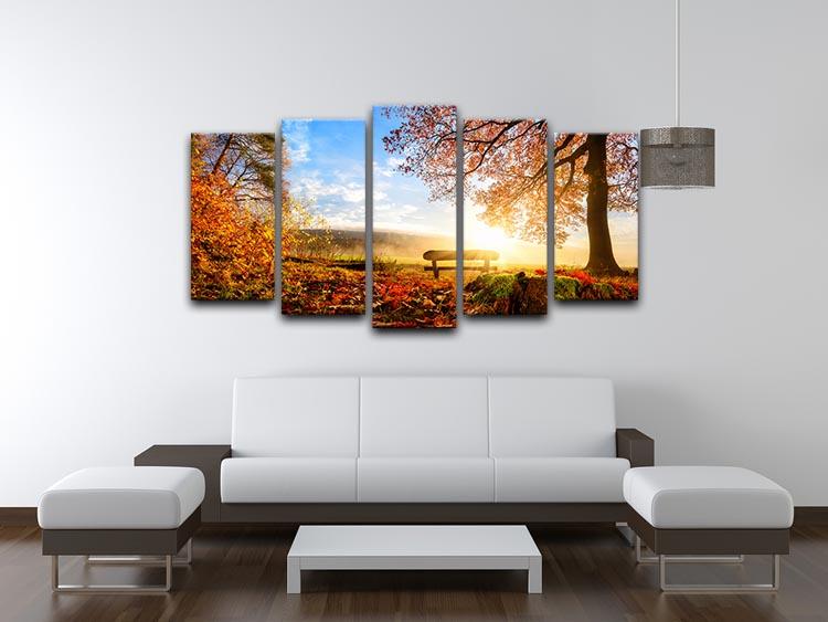 A beautiful 5-split panel canvas artwork depicting a sunlit landscape, showcasing vibrant colors and serene imagery.