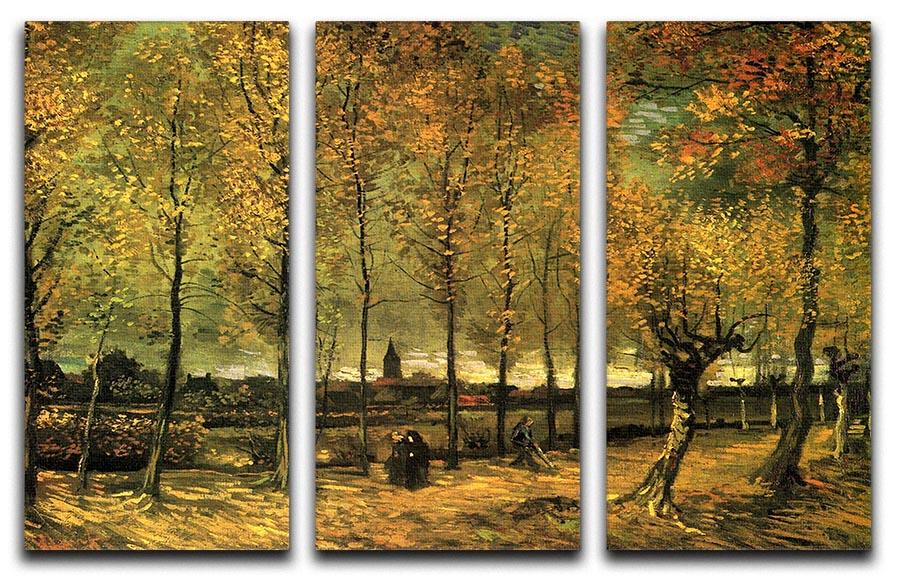 Three-panel canvas print of Van Gogh's Lane with Poplars, showcasing vibrant colors and dynamic brush strokes.