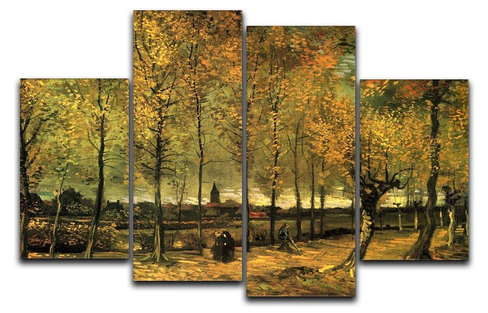 A 4-split canvas artwork featuring Van Gogh's Lane with Poplars, showcasing vibrant colors and intricate details across four panels.