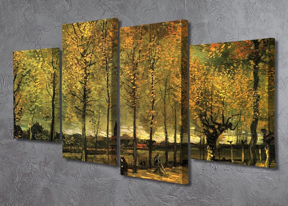 A 4-split canvas artwork featuring Van Gogh's Lane with Poplars, showcasing vibrant colors and intricate details across four panels.