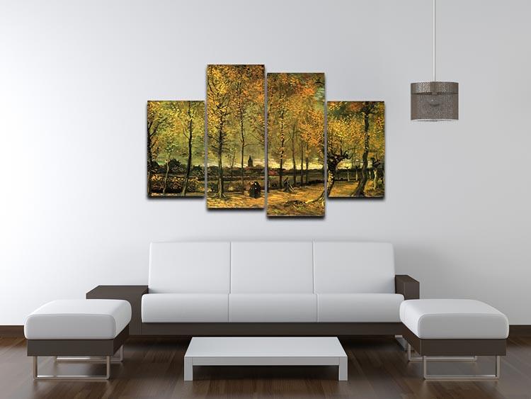 A 4-split canvas artwork featuring Van Gogh's Lane with Poplars, showcasing vibrant colors and intricate details across four panels.