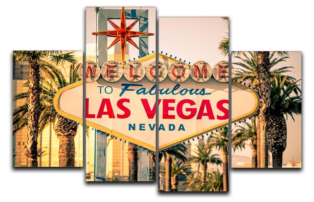 A vibrant 4-split canvas artwork depicting the Las Vegas skyline, showcasing four panels that create a cohesive and dynamic design.