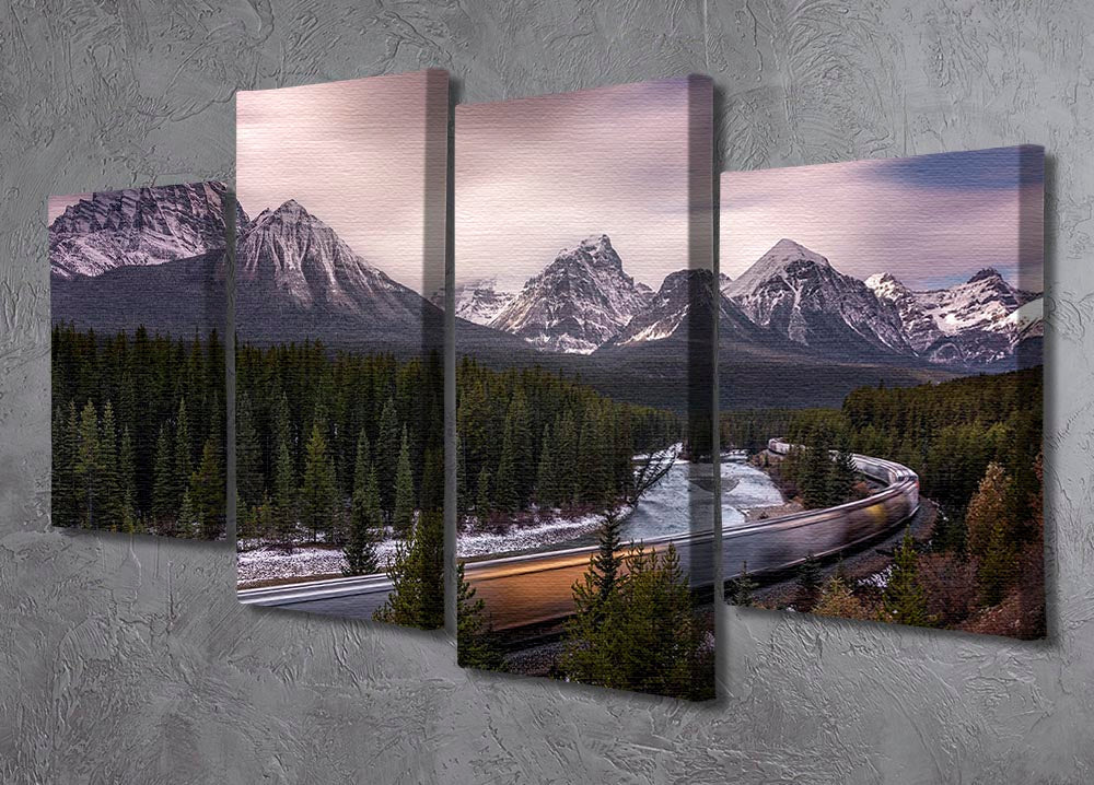 Last Train To Light 4 Split Panel Canvas artwork featuring a vibrant train scene divided into four panels.