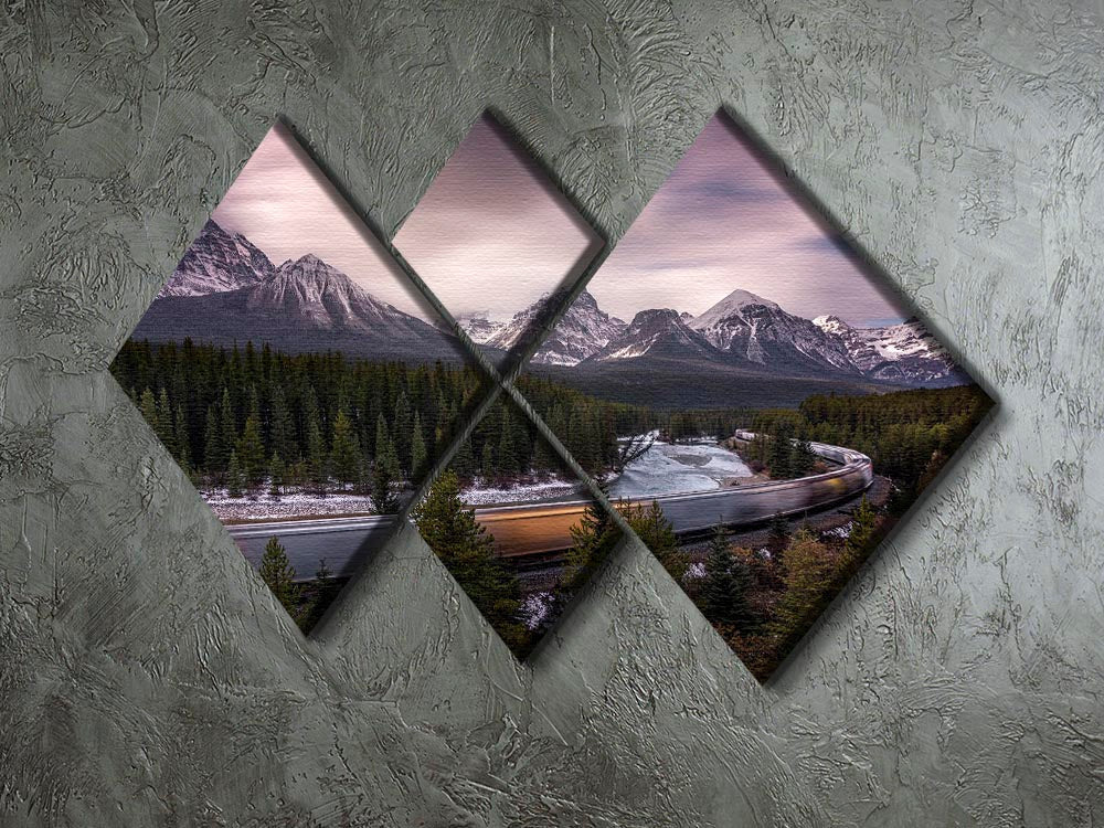 Last Train To Light 4 Square Multi Panel Canvas artwork featuring four equal panels with a vibrant train design.