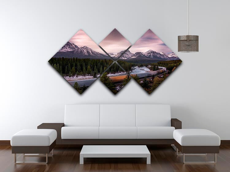 Last Train To Light 4 Square Multi Panel Canvas artwork featuring four equal panels with a vibrant train design.